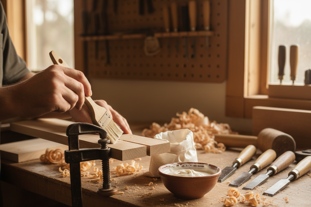 Casein powder being used as wood adhesive